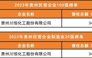 喜訊：川恒股份榮登2023年“貴州民營(yíng)企業(yè)100強(qiáng)榜單”、“貴州民營(yíng)企業(yè)制造業(yè)20強(qiáng)榜單”